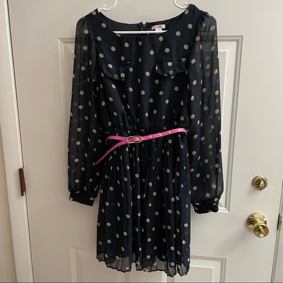 🎉2X HP🎉Small Women’s Polka Dot Dress With Pink Belt - Picture 3 of 7